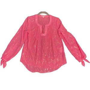Lilly Pulitzer XS Pink Gold Metallic Long Sleeve Tunic Top Blouse Boho Luxury